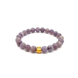 24K Gold Money Bag Stretchable Bracelet Gemstone Purple Tourmaline 8mm Size 6.5"